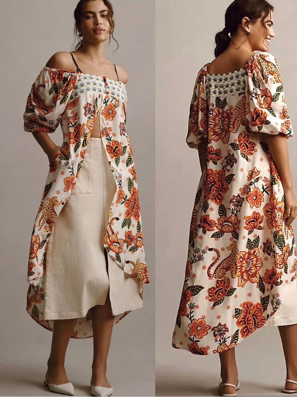 FARM Rio x Anthropologie Extreme Collar Blouse Duster Floral Tiger Medium